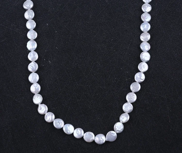 

APDGG 10-11mm Natural White Coin Shape Fresh Water Loose Pearl String women lady jewelry DIY