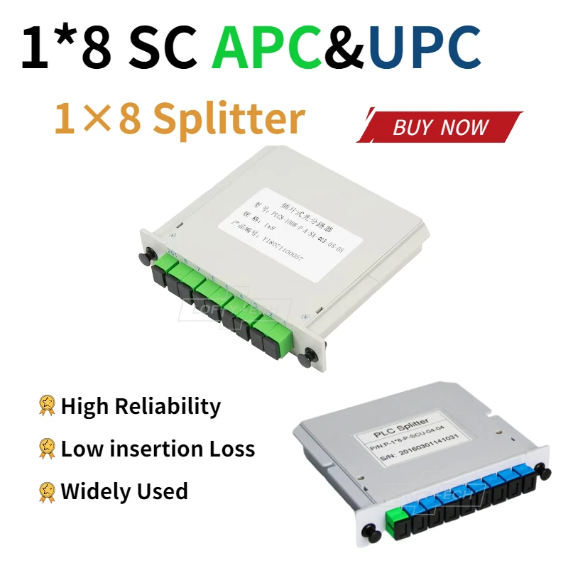 

10pcs/Lot SC UPC 1X8 Fiber Optic FTTH Cassette Box Optical Coupler SC UPC PLC 1X8 Fiber Splitter Box Beam Splitter