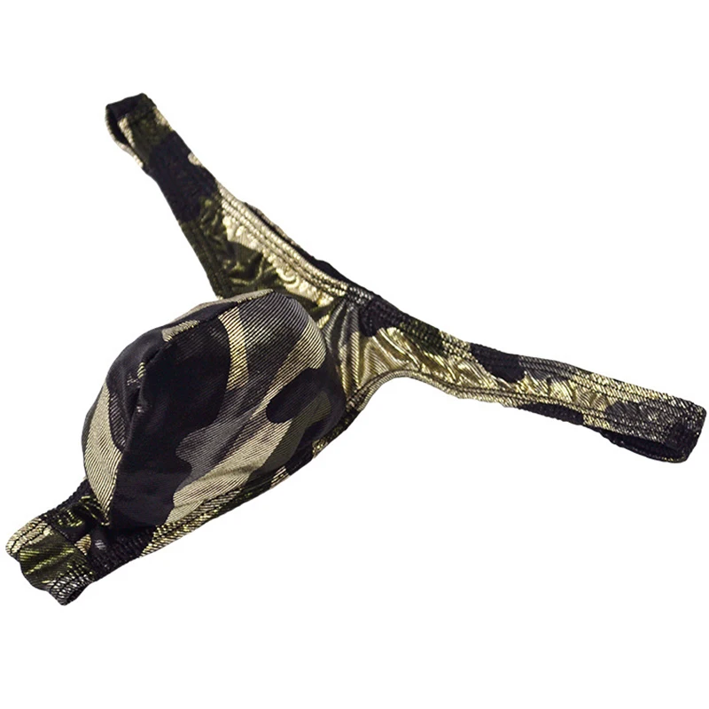

Men's Sexy Gold Stamping Pattern Thong Low Waist Bulge Pouch Elastic T Pants Briefs Bikini Lingerie For Men Panties Hombre