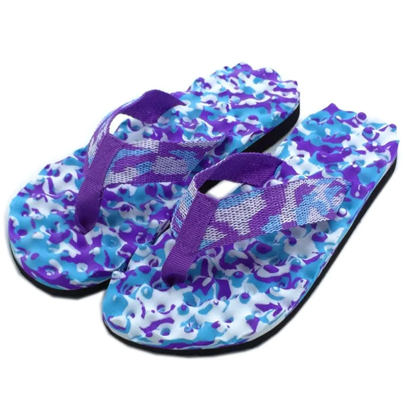 Шлепанцы женские камуфляжные массажные сандалии на плоской подошве удобные