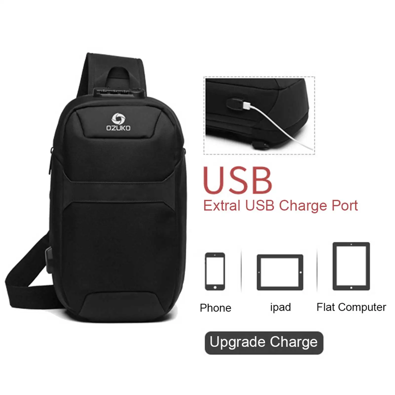 Portable Fashion Large Capacity Multi-Function Man Chest Bag Waterproof Anti-Theft USB Charge Port Pack With Lock | Спорт и