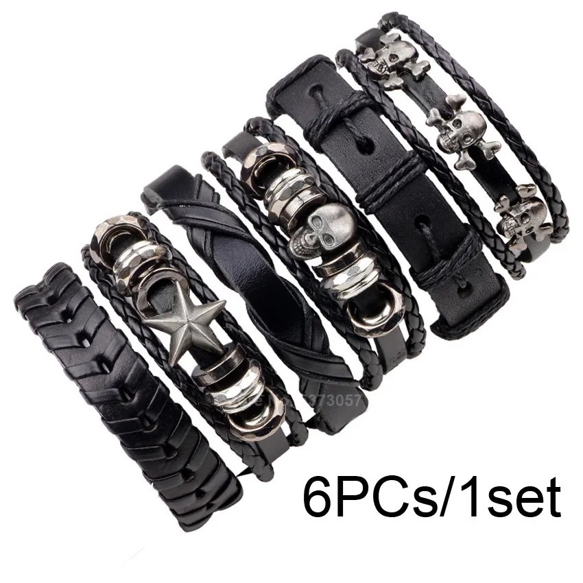 Кожаный браслет в стиле стимпанк 6 шт./компл. готический мужской со звездами