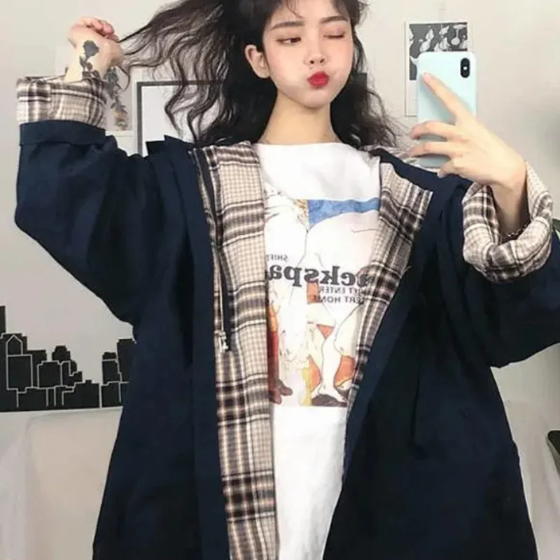 

2021 new spring and autumn women's loose all-match blouse retro windbreaker jacket trend winter long coat women korean top 2022