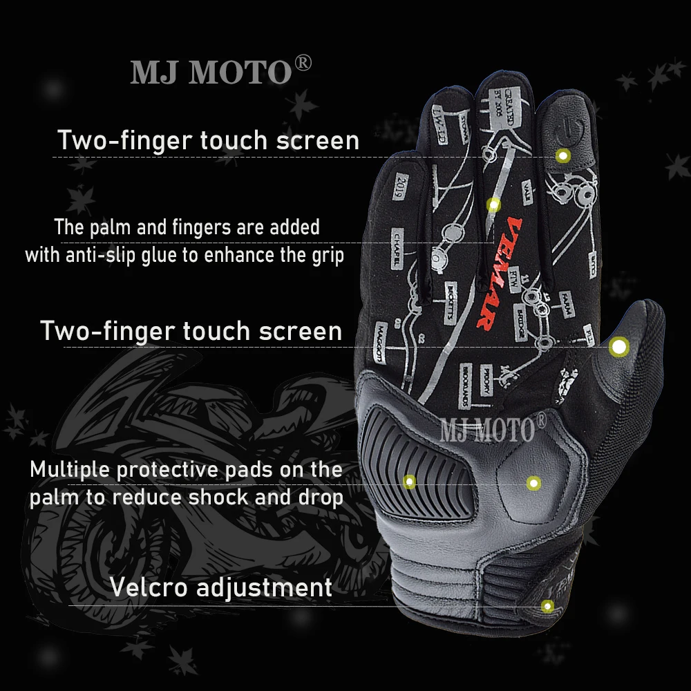 

Summer Sunscreen Motorbike Gloves Breathable Classic Personality Skull British Style Motocross Gloves Men Moto Gloves Wearable