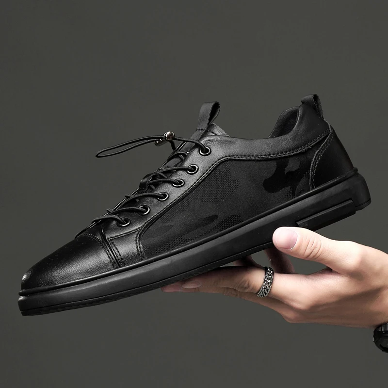 

Мужские повседневные кожаные кроссовки, Повседневная модная обувь для отдыха, черные