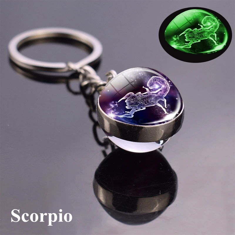 

12 Constellation Luminous Keychain Glass Ball Pendant Zodiac Keychain Glow In The Dark Key Chain Holder Men Women Birthday Gift