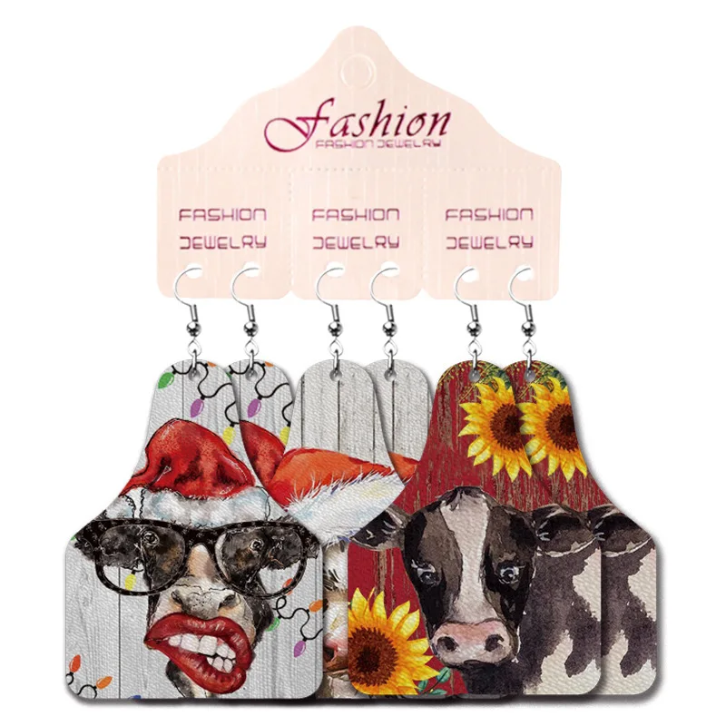 

Western Jewelry Cow Tag Print Leather Drop Earrings Collection Sets