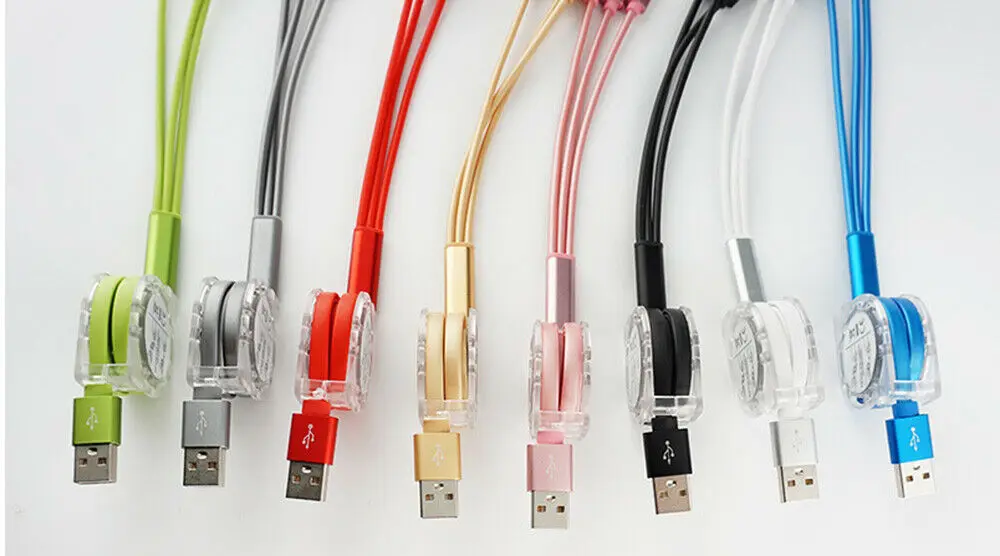 Разные цвета выдвижной 3-в-1 кабель Micro USB+ кабель Тип C+ 8PIN зарядный кабель для передачи данных для телефонов на базе Android с Bluetooth