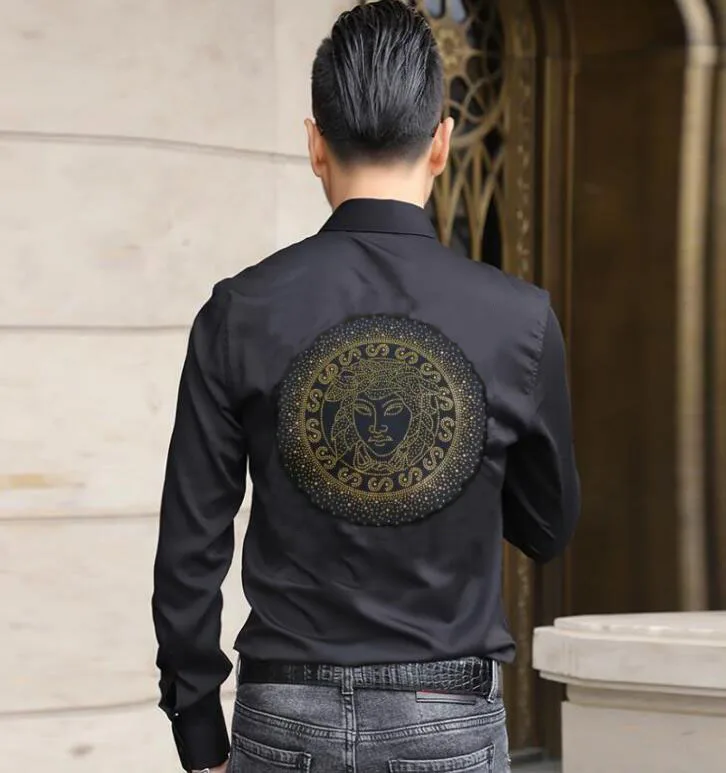 

Men's high quality shirt Rhinestone design men's tops shirt cool male