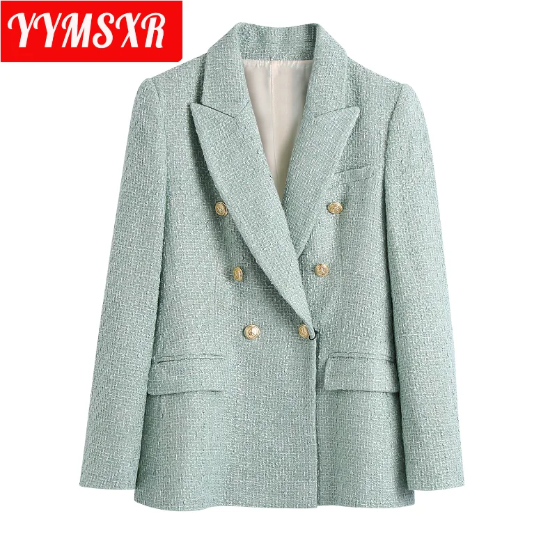Women Blazer Jacket 2022 Autumn and Winter New Style European and American Solid Color Mid-length Coat Elegant Clothes Female