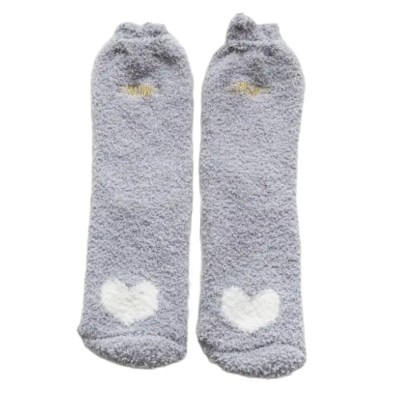 

Женские толстые плюшевые пушистые длинные носки-тапочки для сна милые зимние теплые носки с объемными ушками и вышивкой кота и лапы животны...