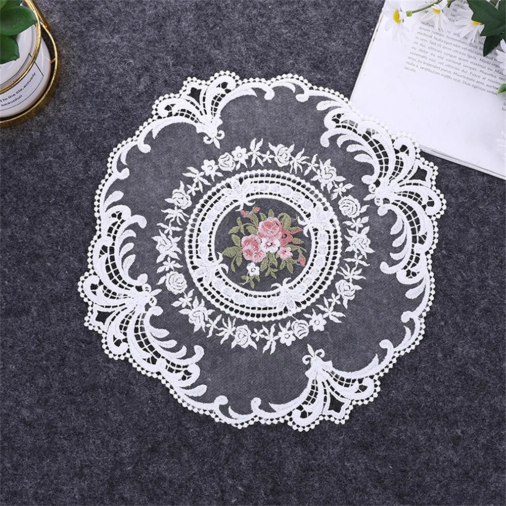 

Retro Table Placemats Embroidered Tea Cup Table Mat Coaster Handmade Crochet European Style Lace Pad Tableware Home Decoration