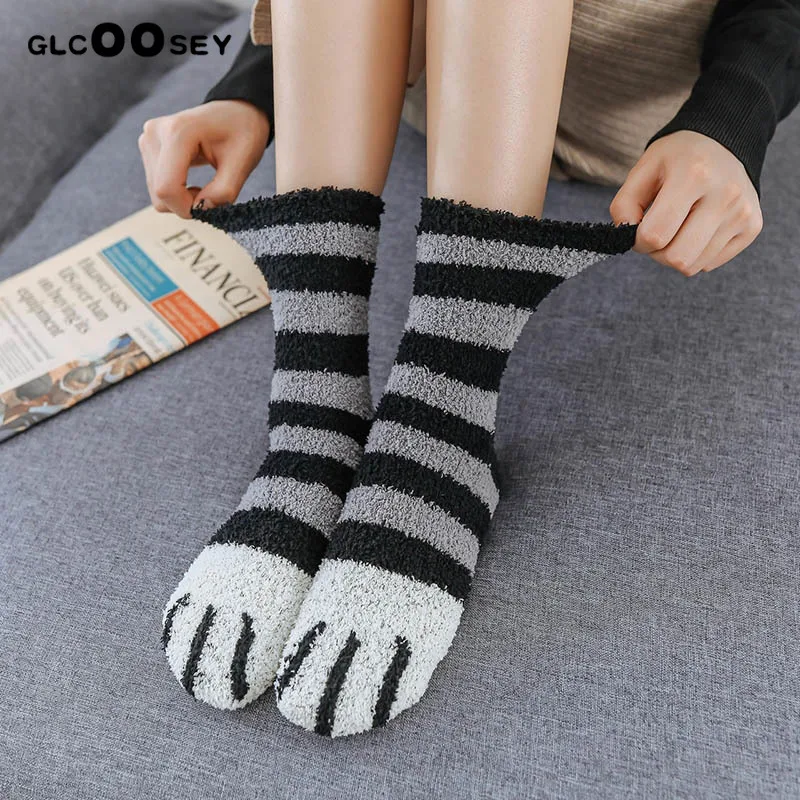 6 Pairs/Pack Winter Warm Cat Paw Socks 8 Style For Women Girls Sleeping Socks Home Floor Socks Thick Socks