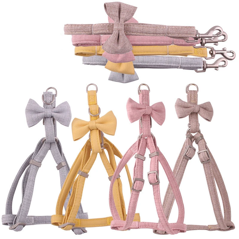 

Dog Harness Leash Collar Set Adjustable Soft Cute Bow Dog Harness for Small Medium Pet Collar Leash Outdoor Walking Pet Supplies
