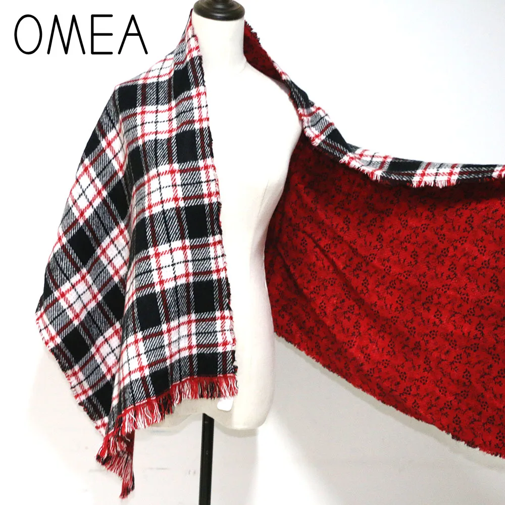 OMEA шарф женские зимние аксессуары цветочное пончо шаль клетчатая накидка