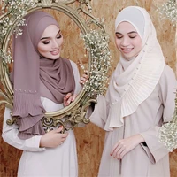 70185cm women pearl chiffon scarf solid muslim crinkle hijab scarf islamic arab shawl wrap headscarf ready to wear head scarves