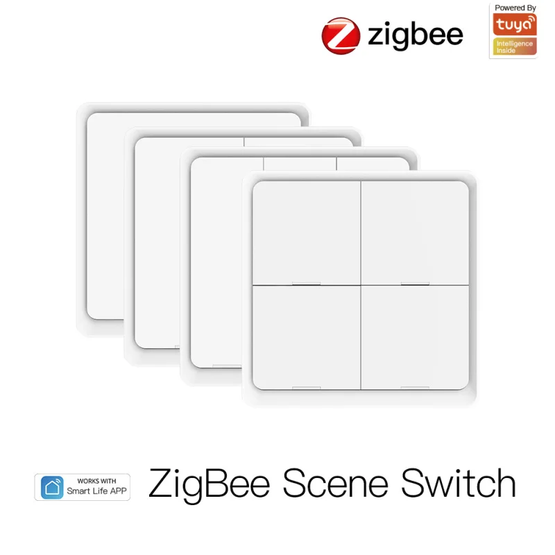

Tuya ZigBee Smart Switch 4 Gang 12 Scene Switches Push Button Controller Battery Powered Remote Control Work With Zigbee Gateway