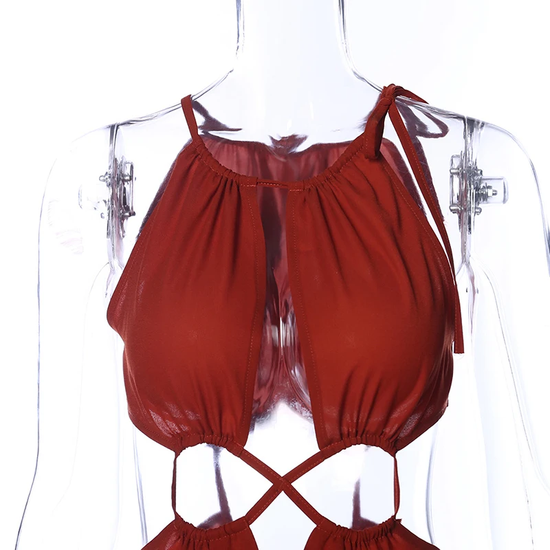 

ONEINALL Sexy Cut Out Dresses For Female Halter Sleeveless High Waist Binding Solid Women's Maxi Dress 2021 Summer Fashion Style