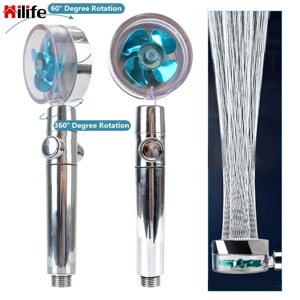 

Shower Head Bathroom Accessories Universal High Pressure Spray Nozzle With Small Fan Water Saving Flow 360 Degrees Rotating