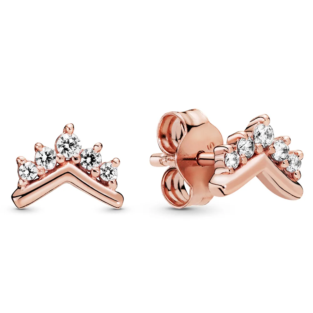 

Women Silver Color Earrings Rose Gold Heart Pink Crystal Crown Round Shape Full Crystal Earring Drip For Women Jewelry