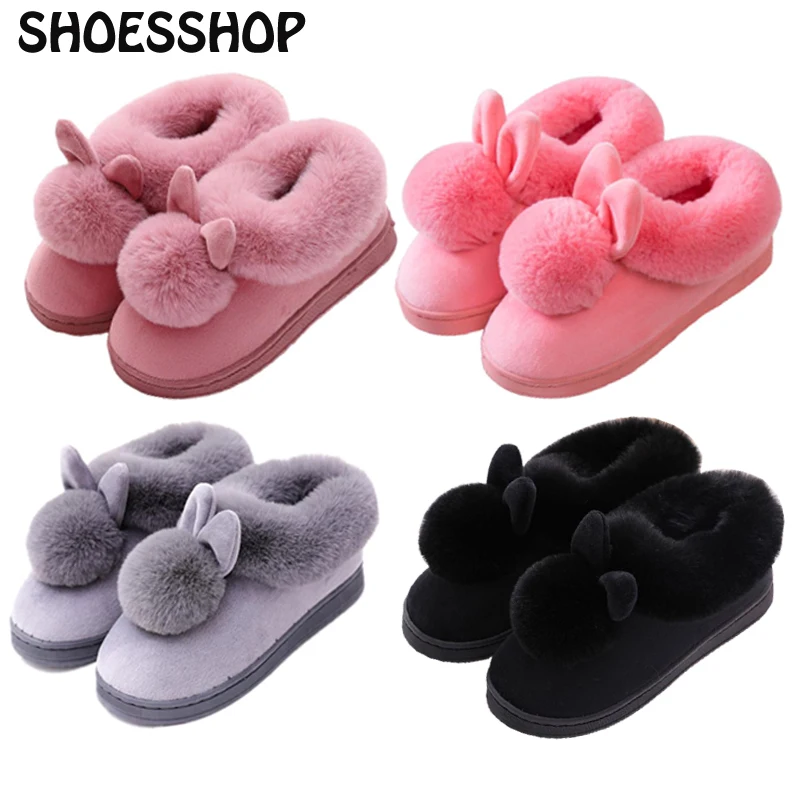 

Зимние плюшевые тапочки для пар, плюшевые женские тапочки с кроликом, мужские тапочки, домашняя бархатная обувь для дома, Повседневная Женс...