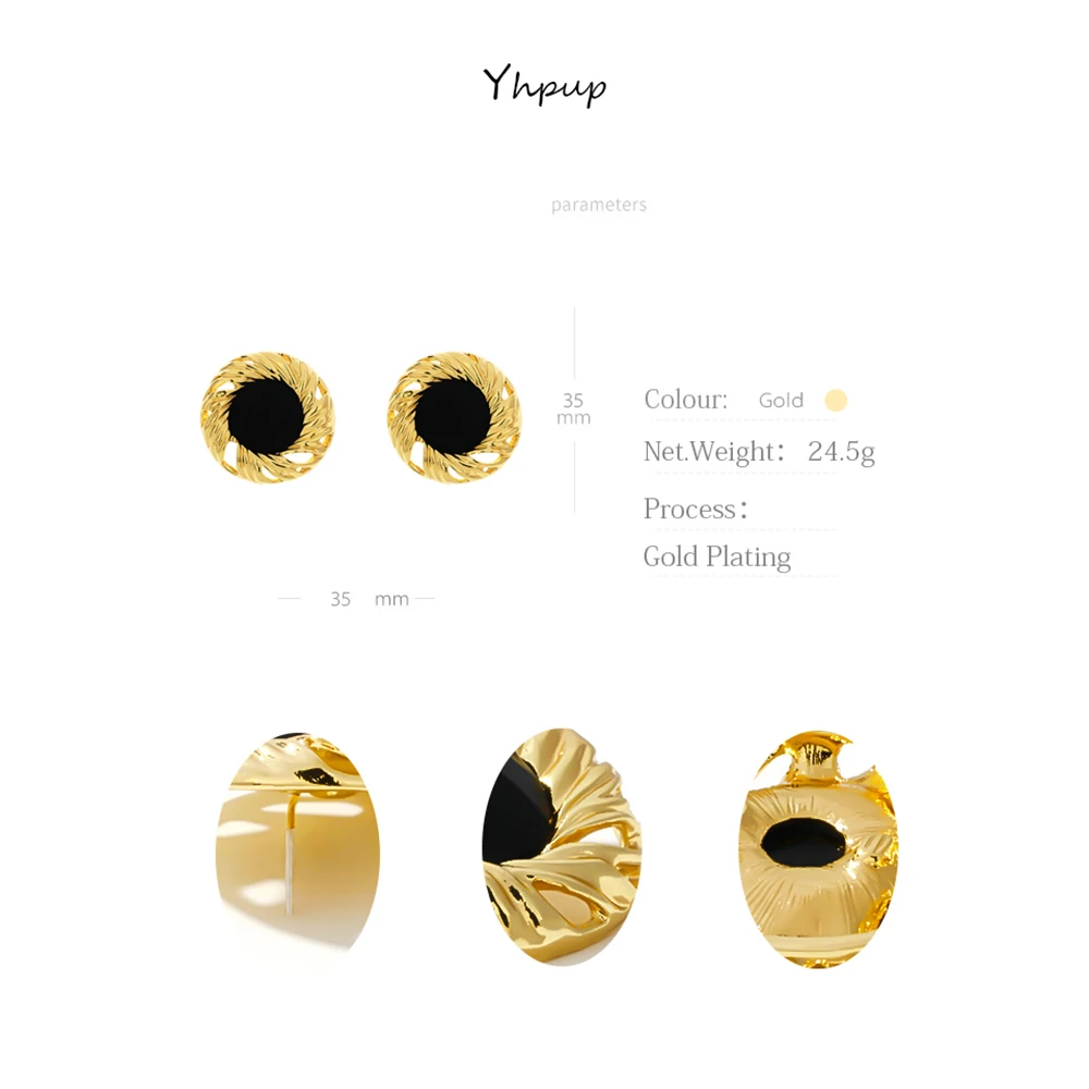 Yhpup Black Rhinestone Crystal Stud Earrings Zinc Alloy Vintage Gold Brincos for Female Office Jewelry Gift S925 Post | Украшения и