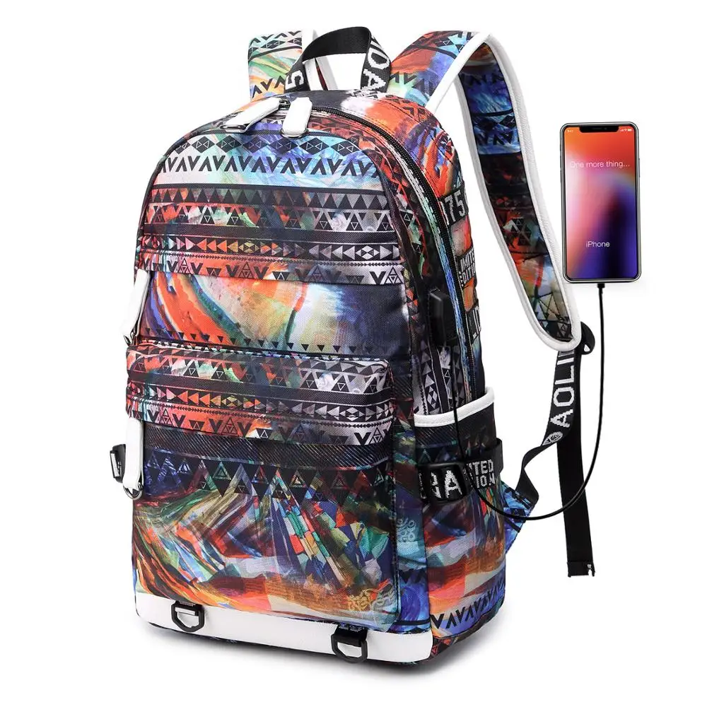 

Модные Разноцветные рюкзаки для старшеклассников для мальчиков-подростков, повседневный дорожный портфель с USB-портом, Наплечные мешки