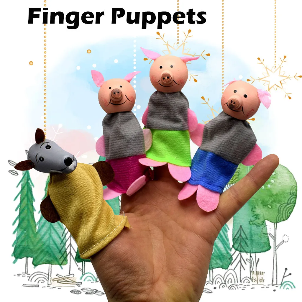 4 шт. Три поросенка и волк пальчиковые куклы игровой набор детский подарок Ручные