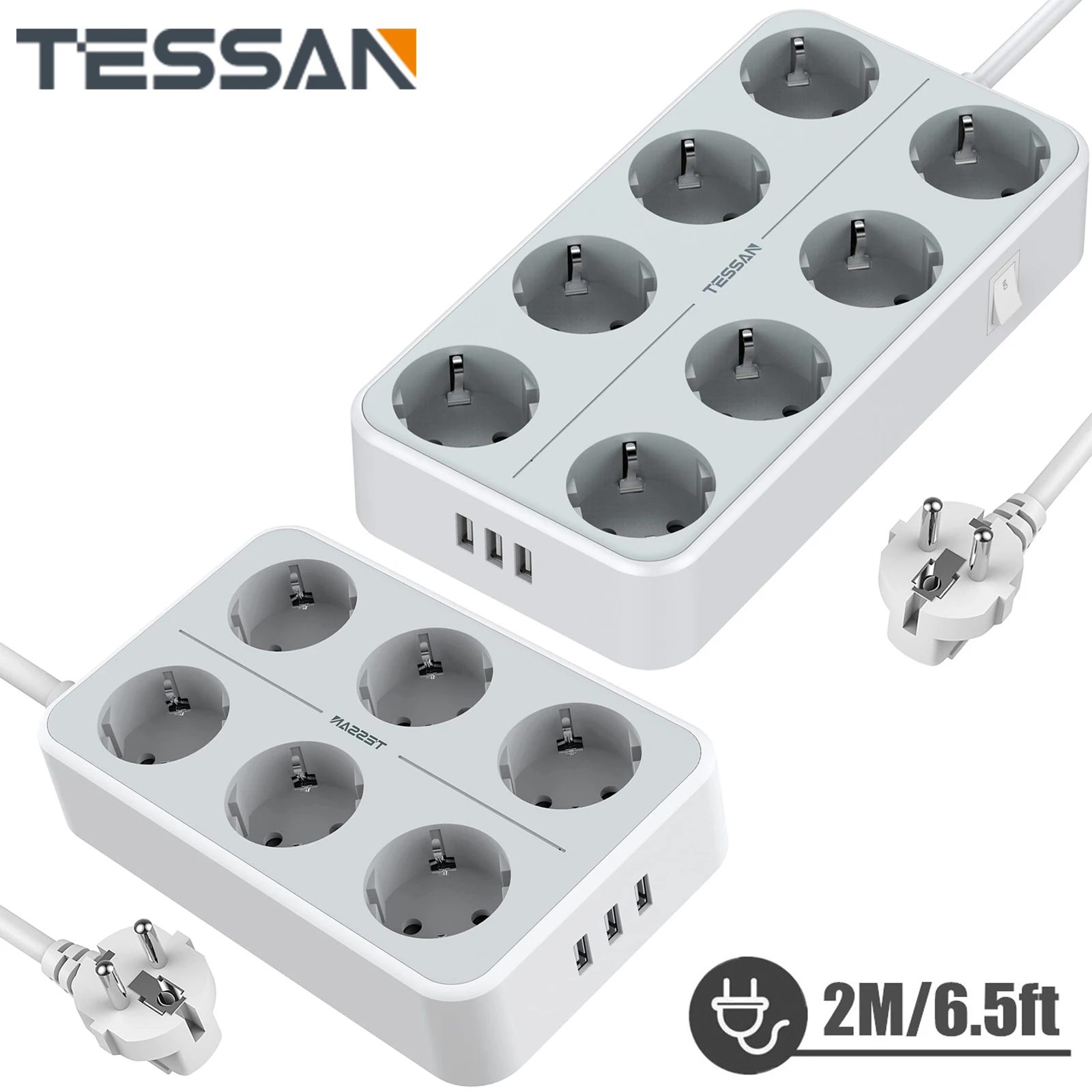 Сетевой фильтр TESSAN 9 в 1 с 6 розетками переменного тока 3 USB портами индикатором