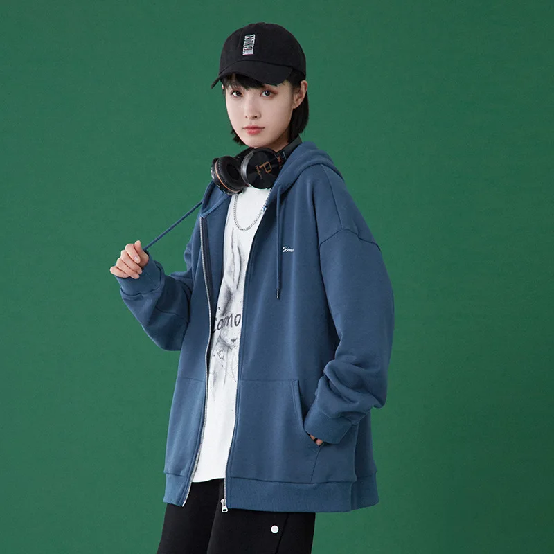 

Cotton Casual Letter Hooded Loose Harajuku Movement Woman Hoodies Spring and Autumn Zip-up Women's Clothing