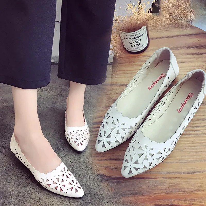 Women's Casual Shoes Big Size Female Loafers Summer Autumn Ladies Single Shoes Hollow Out Breathable Slip-on Spring Flats 2021
