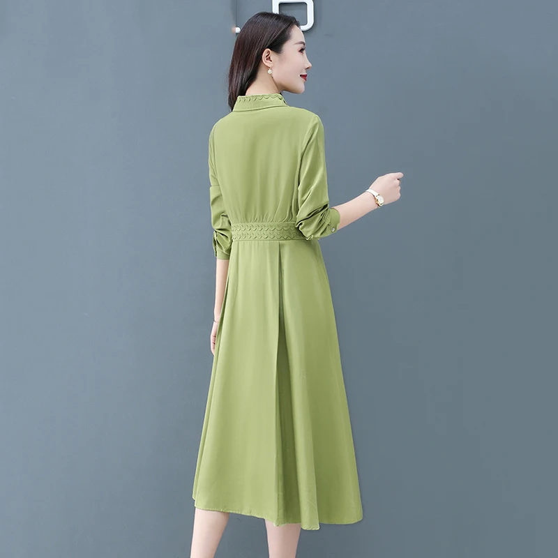 Женское платье с длинным рукавом Кружевное платье-рубашка средней длины