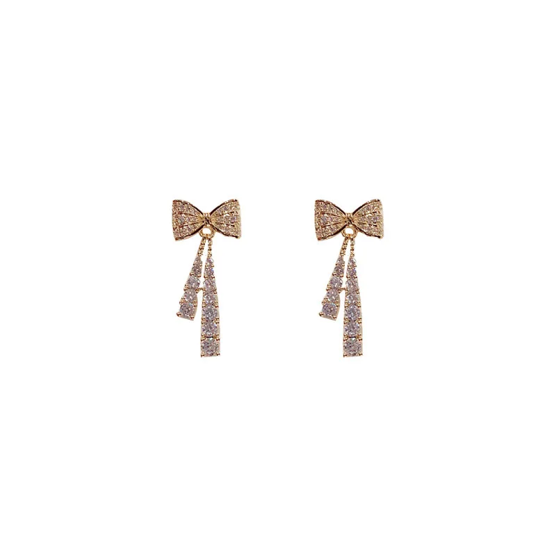 

Zircon Bow Tassel Dangle Ear Rings Crystal Earrings for Women Fashion Jewelry Wedding Drop Earrings Accessorie