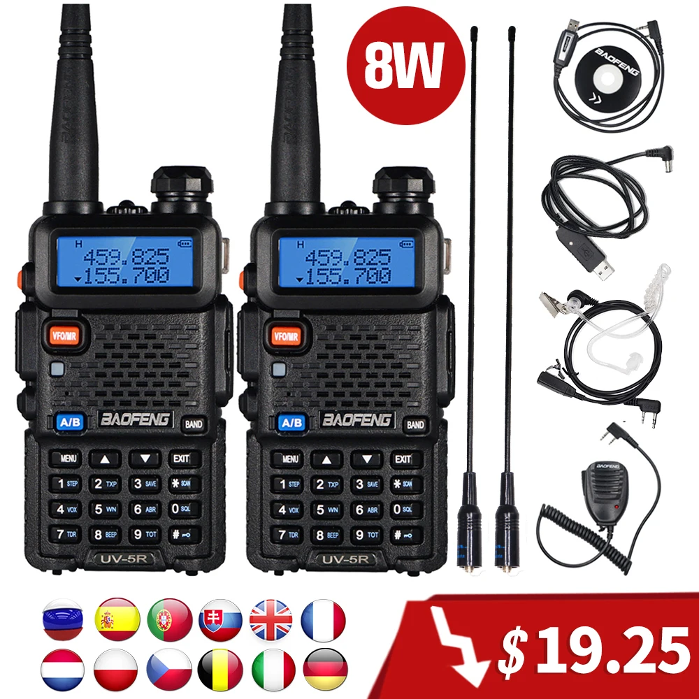 Комплект из 2 предметов 8 Вт Baofeng uv 5r иди и болтай Walkie Talkie “иди UV 5R высокое Мощность