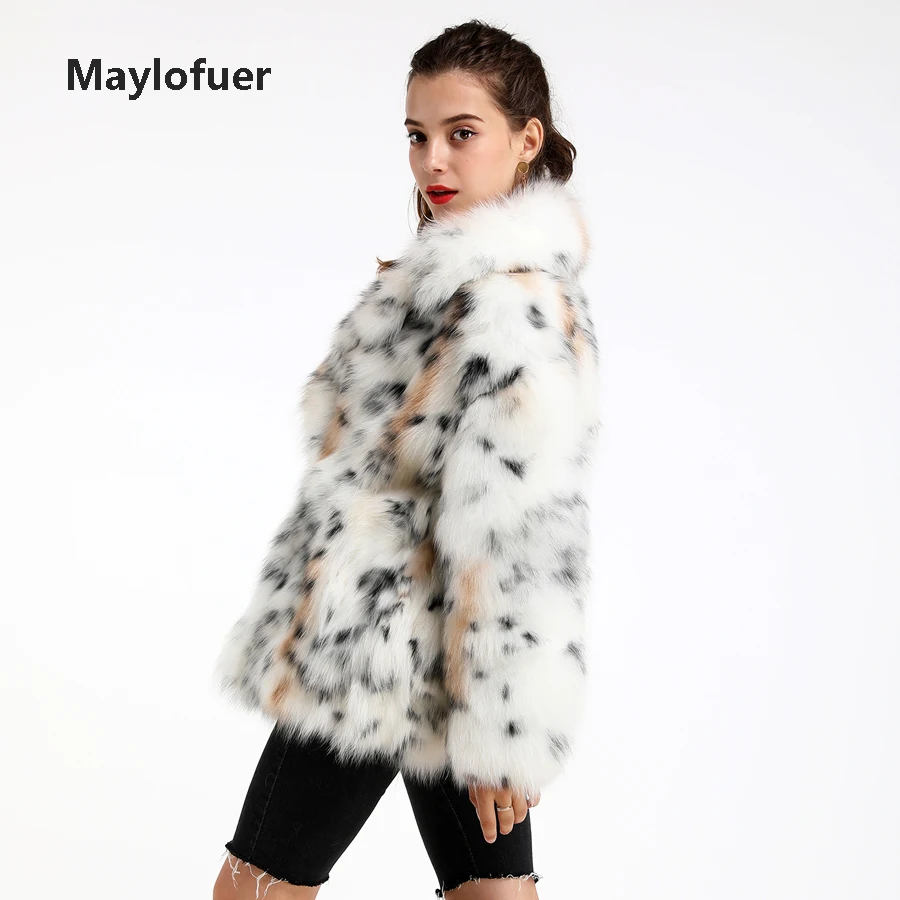 Maylofuer, новинка, леопардовая куртка из лисьего меха, женская шуба, шуба из натурального белого лисьего меха, шубы для зимы, теплые, негабаритный стиль, с воротником