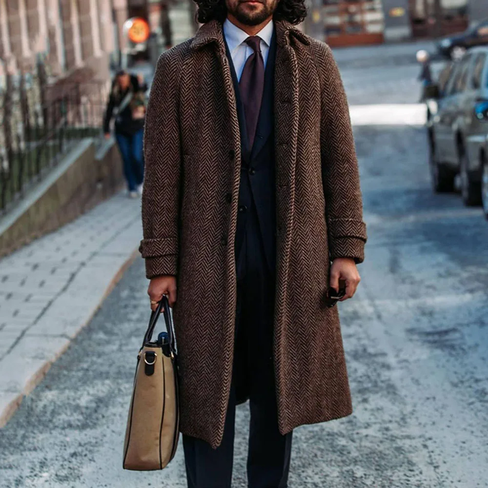 

Осень-зима 2021, Новое мужское шерстяное пальто, однотонное модное свободное утепленное повседневное пальто с длинным рукавом