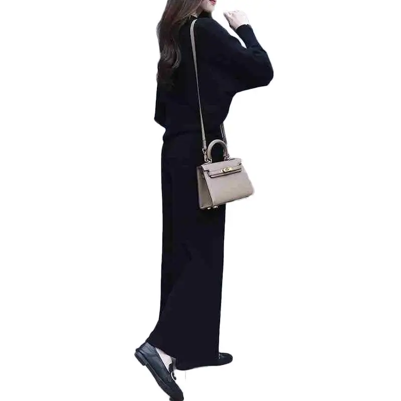 

2 Piece Set Women 2020 Spring Autumn New Fashion Bat Sleeve top Wide Pants Suit Female Solid Casual Two Pieces T399