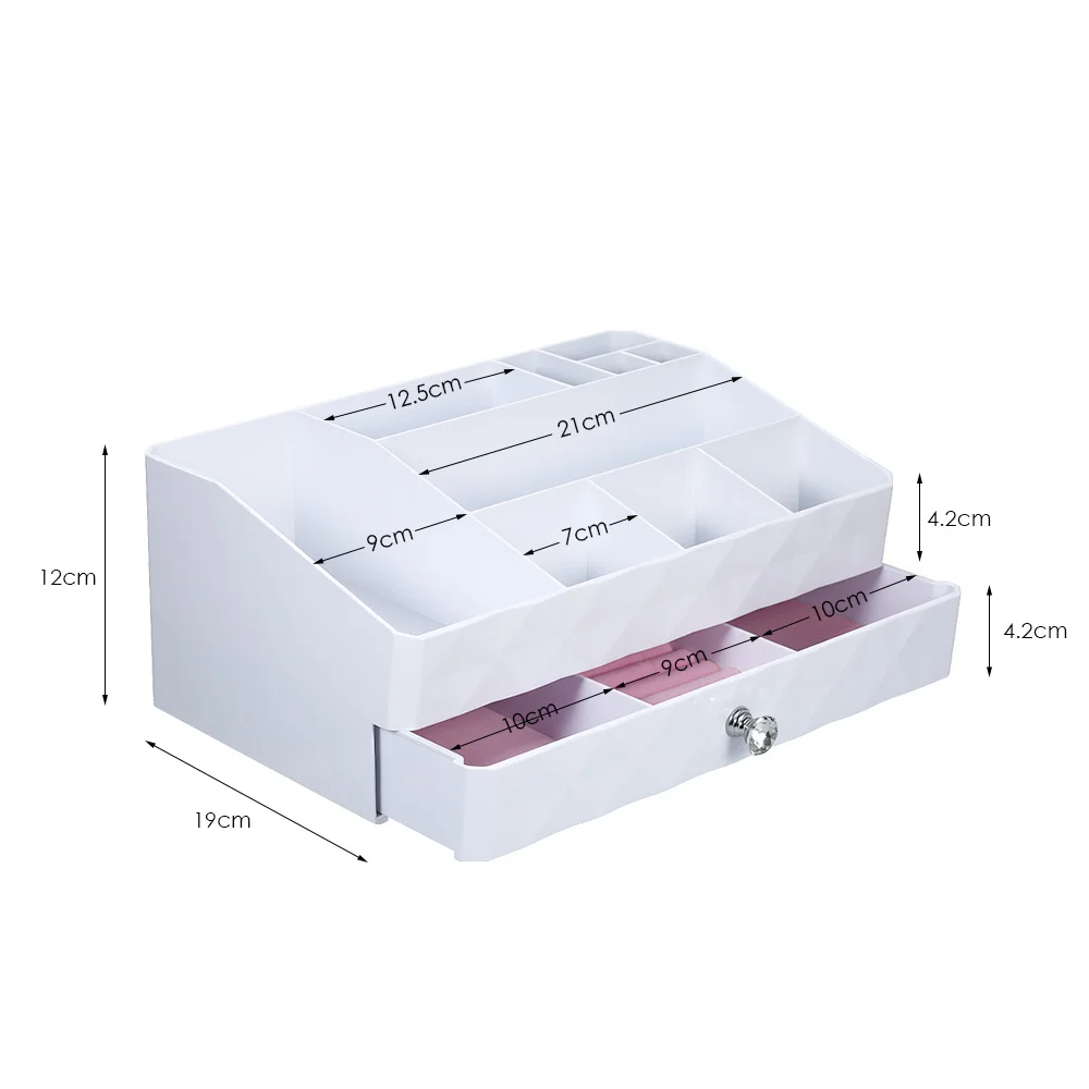 

Makeup Organizer Jewelry Cosmetic Storage Box Brushes Lipsticks Holder with 1 Drawer 10 Compartments for table dressers desks