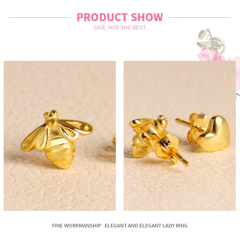 

MISSITA Golden Bee & Heart Earrings For Women Fashion Jewelry Brand Studs Earrings Anniversary Girlfriend Party Gift Hot Sale