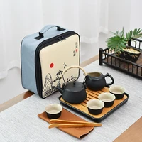 outdoor japanese black pottery travel tea set set portable one pot four cups kung fu teapot tea cup gift