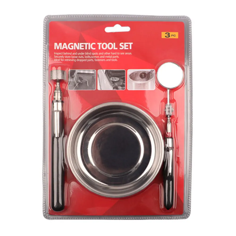 

Magnetic Pickup Tool Set Storage Metal Nut Telescopic Pick Up Pen Screw Magnetic Tray Round 360degree Rotating Inspection Mirror