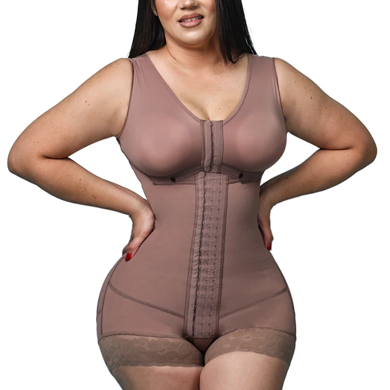 

High Compression Hook fajas colombianas shapewear women Eye Closure Adjustable Breast Garment With Bra Double