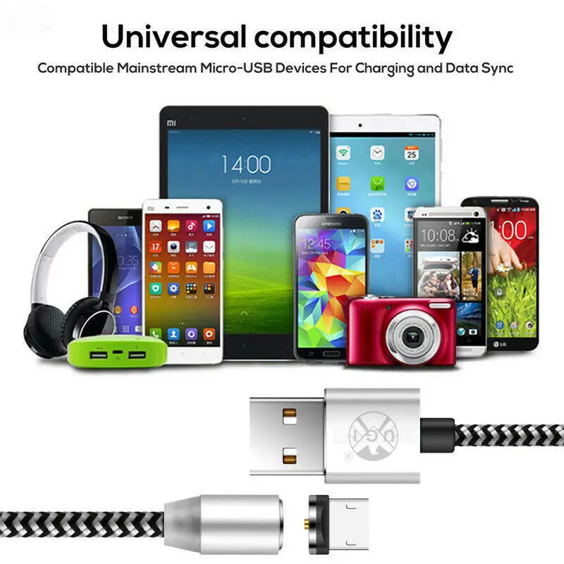 UGI 1 ~ 3 м 360 ° круглый IOS/Micro/type C Магнитный переходник для зарядки кабель быстрой