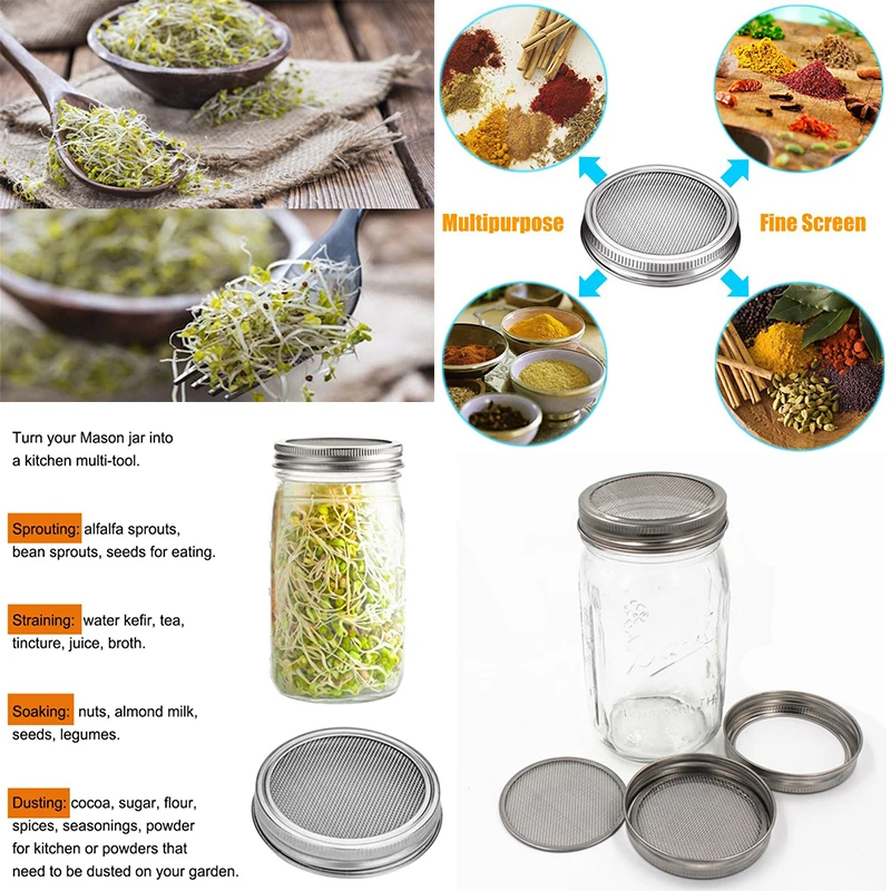 Seed Sprouter прорастание крышка комплект Sprouting банка с завинчивающейся крышкой с сито из нержавеющей стали крышки плиты выращивания Germinator поднос для рассады