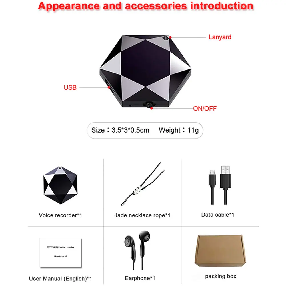 

Professional Digital Voice Recorder Pendant 8G 16G 32G HD MP3 USB Rechargeable Audio Sound Recording Device Noise Reduction