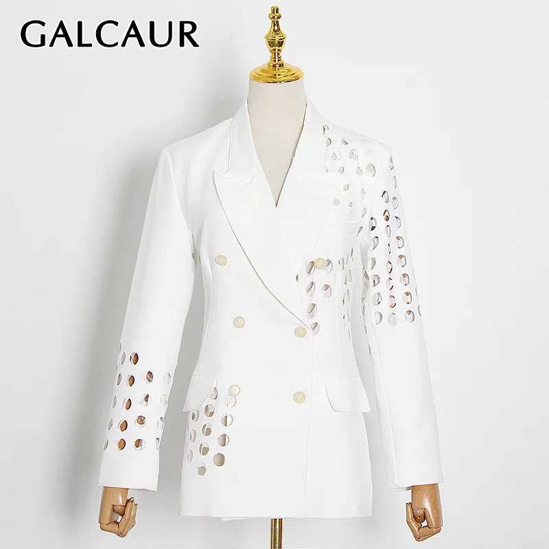 

Женский блейзер GALCAUR, с отложным воротником, длинным рукавом, с прорезями, карманами, размера плюс, осенний, 2021