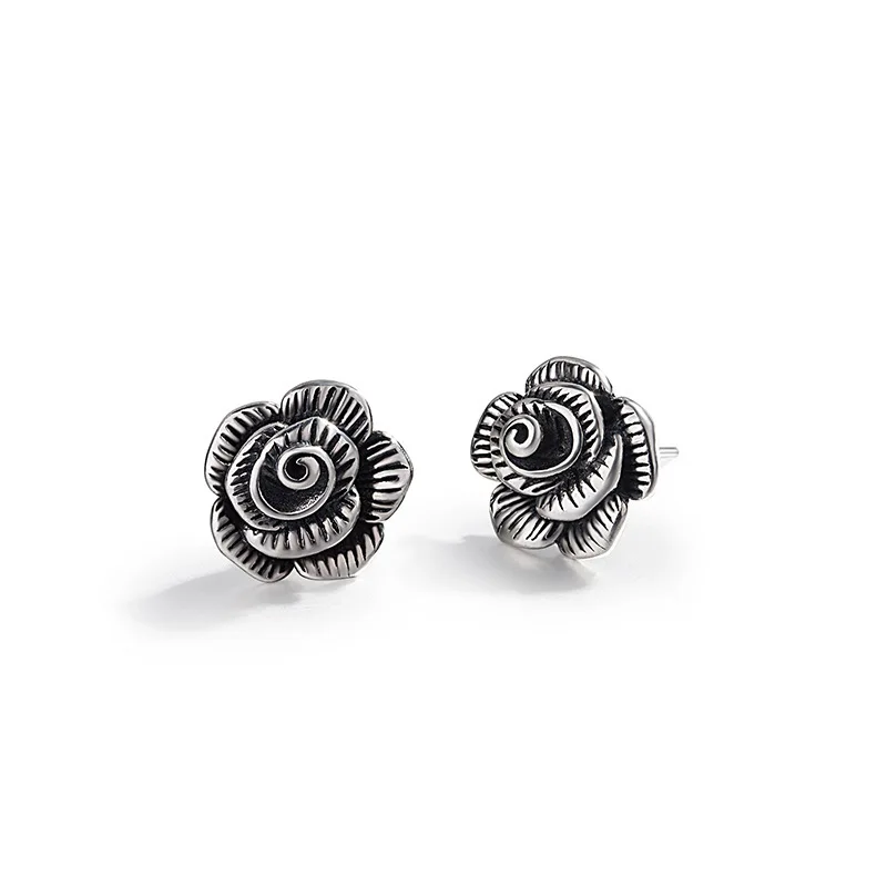 

literature and art, Korea S925 pure silver earring retro roses sweet flower wholesale earrings product customization