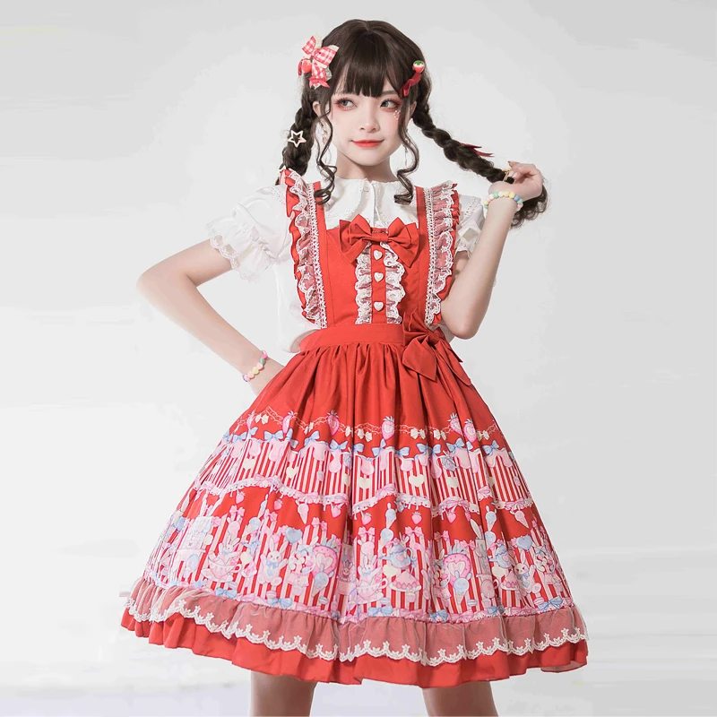 2021 летнее платье в стиле Лолита Платье на бретелях девчачий рисунок виде зайчика