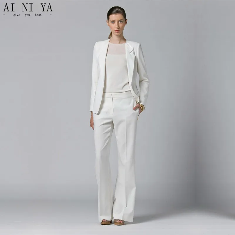 

Женские деловые костюмы, белые костюмы из 2 предметов, Блейзер, Офисная форма, дизайнерские женские деловые элегантные Брючные костюмы, вечерний смокинг для выпусквечерние вечера