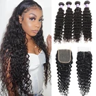 Бразильские волнистые пучки с застежкой, пучки из человеческих волос, пучки с застежкой, глубокие вьющиеся бразильские пупряди для плетения, волосы без повреждений